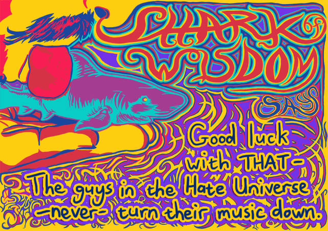 Good luck with THAT! The guys from the Hate Universe will never turn their music down! 