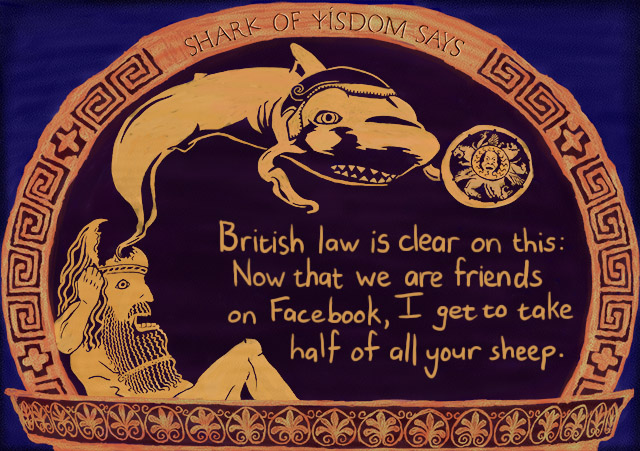 British Law is clear on this: Now that we are friends on Facebook, I get to have half of all your sheep.
